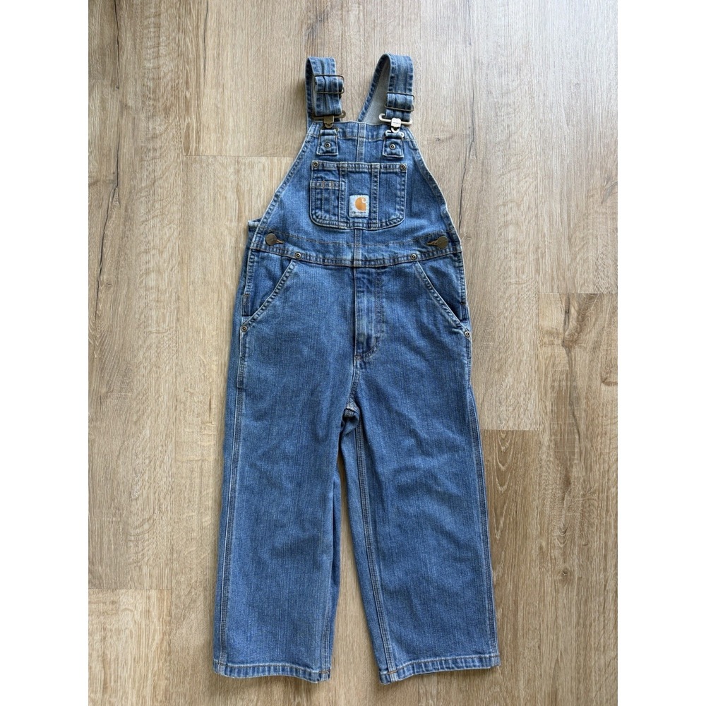 Carhartt Boys Denim Jean Overalls Pockets Mastercloth Sanforized Size 4